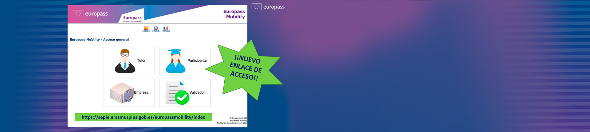 ¡Nuevo enlace de acceso a la aplicación Europass Mobility!